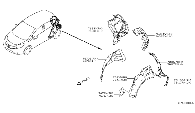 2015 Nissan Versa Note Body Side Panel Diagram 4