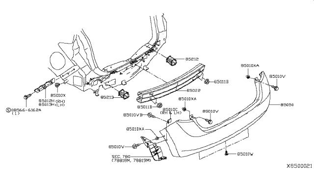 2016 Nissan Versa Note Rear Bumper Diagram 3