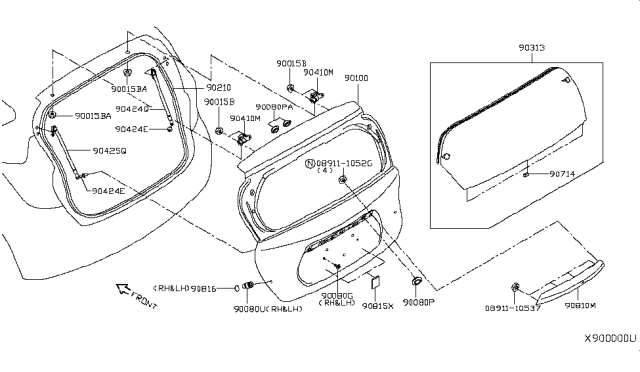 2015 Nissan Versa Note Back Door Panel & Fitting Diagram 3