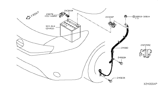 2014 Nissan Versa Note Cable Assy-Battery Earth Diagram for 24080-3WC0A