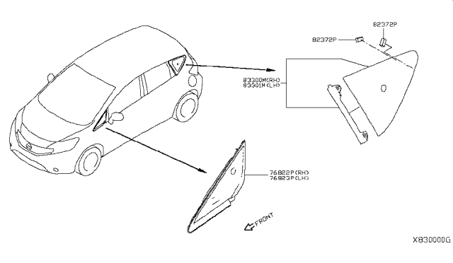 2014 Nissan Versa Note Side Window Diagram 1