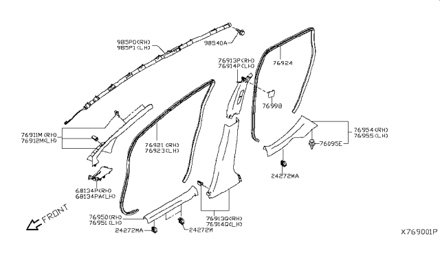 2017 Nissan Versa Note Curtain Air Bag Passenger Side Module Assembly Diagram for 985P0-9ME8A