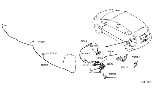 2018 Nissan Versa Note Back Door Lock & Handle Diagram 1