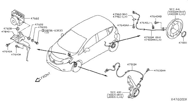 2015 Nissan Versa Note Aniti Skid Actuator And Ecu Assembly Diagram for 47660-3WC2B