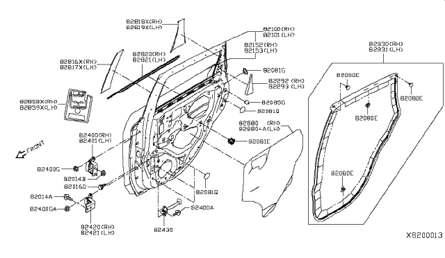 2015 Nissan Versa Note Rear Door Panel & Fitting Diagram 2