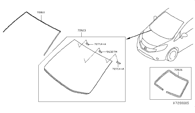 2014 Nissan Versa Note Windshield Glass Diagram for 72700-3WC1C