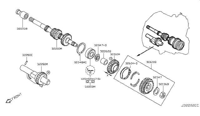 2018 Nissan Versa Note Gear Assy-Reverse,Idler Rear Diagram for 32280-00Q0B