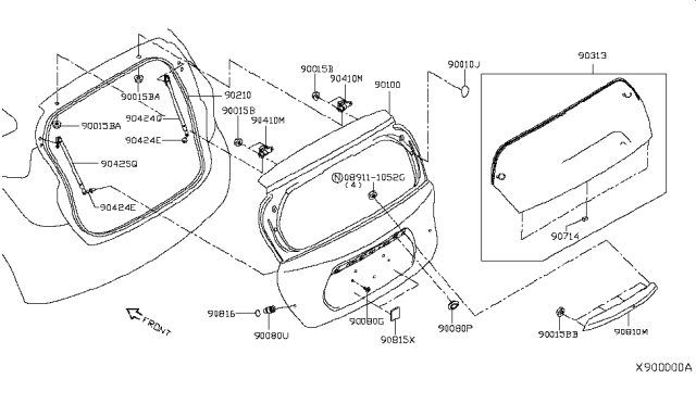 2014 Nissan Versa Note Back Door Panel & Fitting Diagram 1