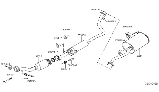 2016 Nissan Versa Note Exhaust, Main Muffler Assembly Diagram for 20100-3WC6A