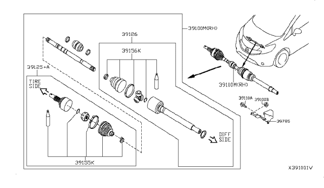 2017 Nissan Versa Note Front Drive Shaft (FF) Diagram 1