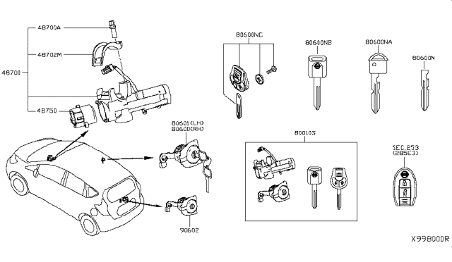 2015 Nissan Versa Note Key Set & Blank Key Diagram 1