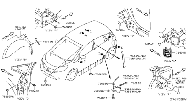 2014 Nissan Versa Note Cover-Hole Diagram for 74849-JD00B