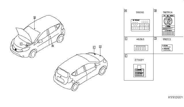 2014 Nissan Versa Note Caution Plate & Label Diagram 1