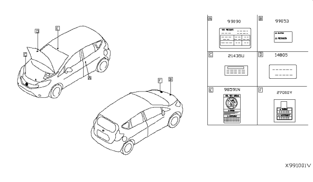 2017 Nissan Versa Note Label-Emission Control Information Diagram for 14805-9MF0A