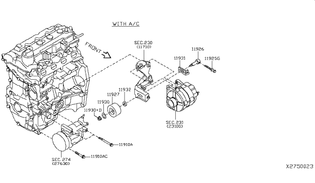 2017 Nissan Versa Note Compressor Mounting & Fitting Diagram 1