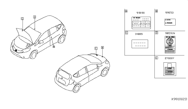 2018 Nissan Versa Note Caution Plate & Label Diagram 1