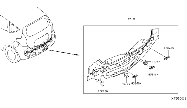 2016 Nissan Versa Note Rear,Back Panel & Fitting Diagram 1