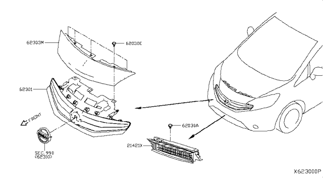 2014 Nissan Versa Note Front Grille Diagram 1