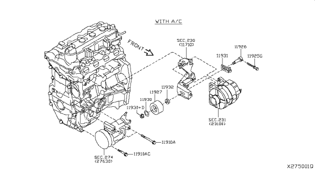 2015 Nissan Versa Note Compressor Mounting & Fitting Diagram 2