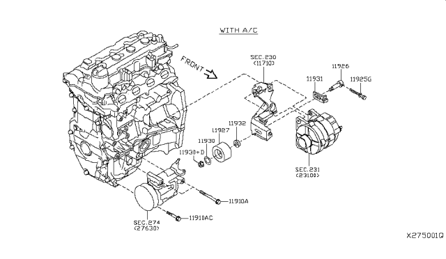 2016 Nissan Versa Note Compressor Mounting & Fitting Diagram 1