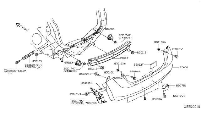 2014 Nissan Versa Note Bracket-Rear Bumper Side,LH Diagram for 85221-3VY0A