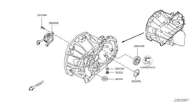 2015 Nissan Versa Note Transmission Case & Clutch Release Diagram 1