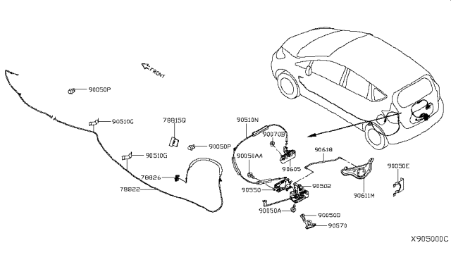 2014 Nissan Versa Note Trunk Lock Actuator Motor Diagram for 90550-1HM0A