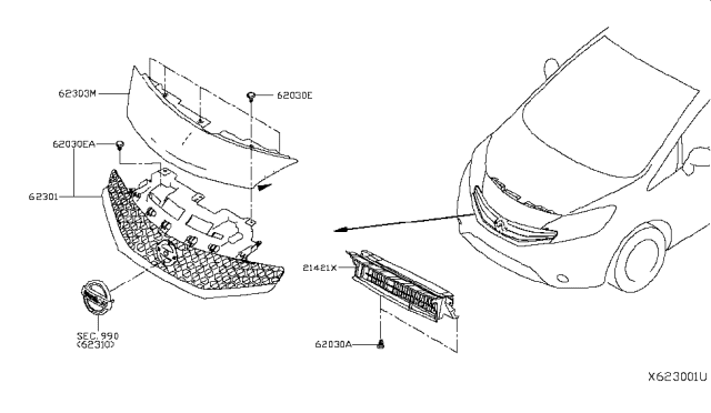 2017 Nissan Versa Note Grille Assy-Front Diagram for 62310-3VY0A