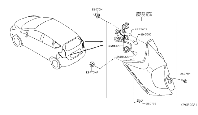 2019 Nissan Versa Note Combination Lamp Assy-Rear,RH Diagram for 26550-3WC0A