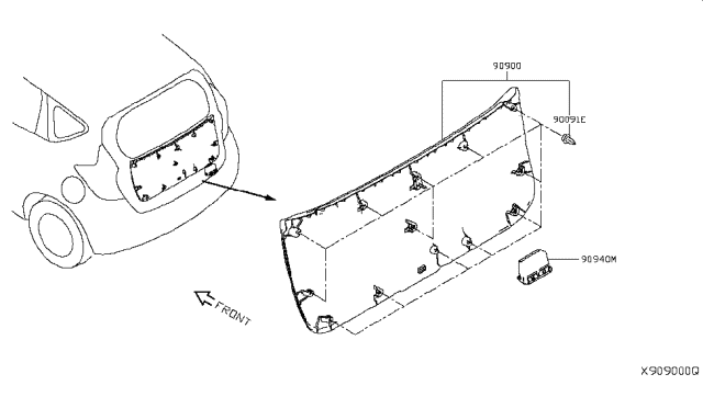 2016 Nissan Versa Note Back Door Trimming Diagram 1