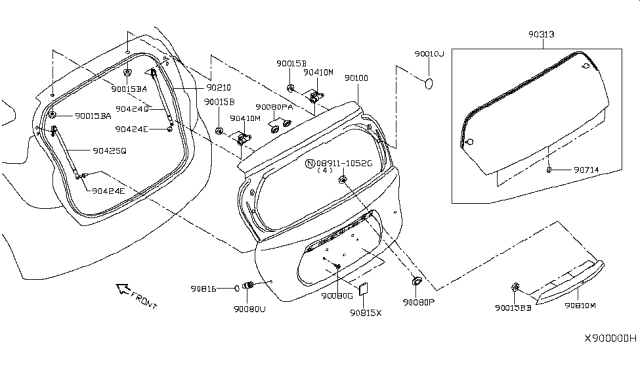 2015 Nissan Versa Note Hinge Assy-Back Door Diagram for 90400-1HB0A