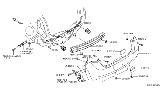 2016 Nissan Versa Note Rear Bumper Diagram 1