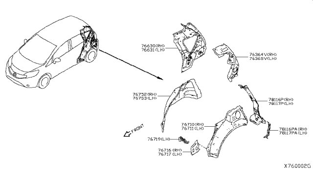 2015 Nissan Versa Note Wheel House-Rear,Inner RH Diagram for G6750-3ANMA
