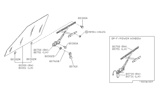 1989 Nissan Van Motor Assembly-Regulator LH Diagram for 80731-G5401