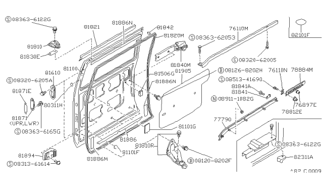 1992 Nissan Van Slide Door Panel & Fitting Diagram 2