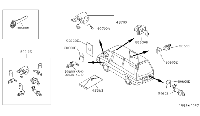 1988 Nissan Van Lock Set Steering Diagram for 48700-25C85