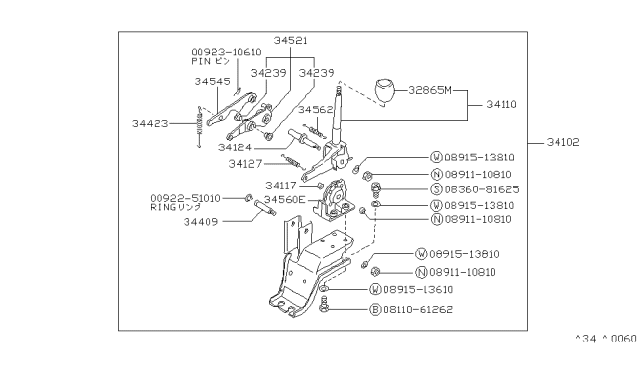 1988 Nissan Van Transmission Control Device Assembly Blue Diagram for 34102-17C01