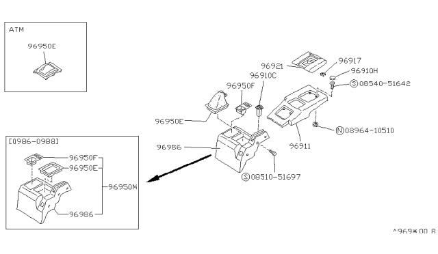 1989 Nissan Van Console Box-Floor Blue Diagram for 96911-23C06