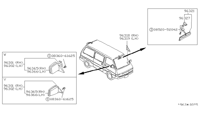 1987 Nissan Van Mirror Assembly-Outside LH Diagram for 96302-17C20