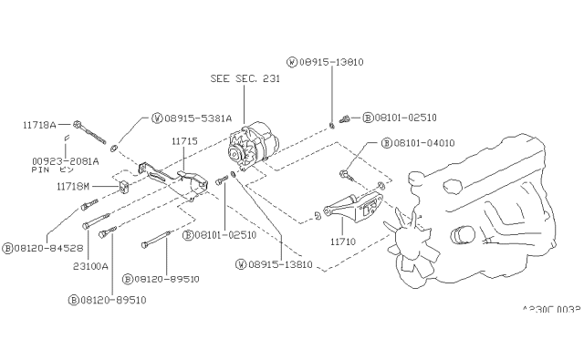 1988 Nissan Van Bracket-Alternator Adjust Bolt Diagram for 11942-D4000