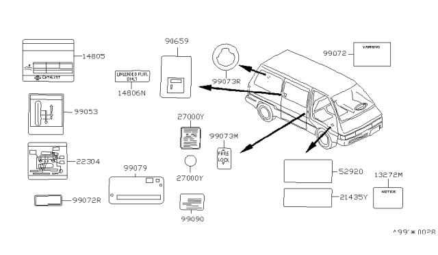 1989 Nissan Van Plate-Caution Diagram for 46060-M4900