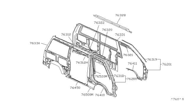 1990 Nissan Van Pillar-Lock Diagram for 76510-17C35