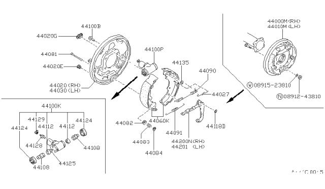 1987 Nissan Van Plate Assembly-Back Rear Brake RH Diagram for 44020-17C10