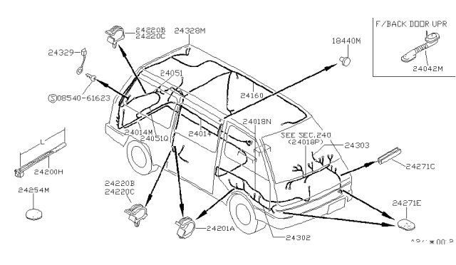 1988 Nissan Van Harness Assembly-Door Front LH Diagram for 24125-17C03