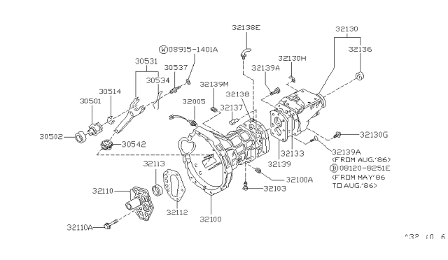 1987 Nissan Van Transmission Case & Clutch Release Diagram
