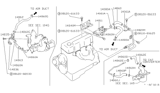 1988 Nissan Van Hose-Ab Valve To Inlet Connector Diagram for 14863-41G00