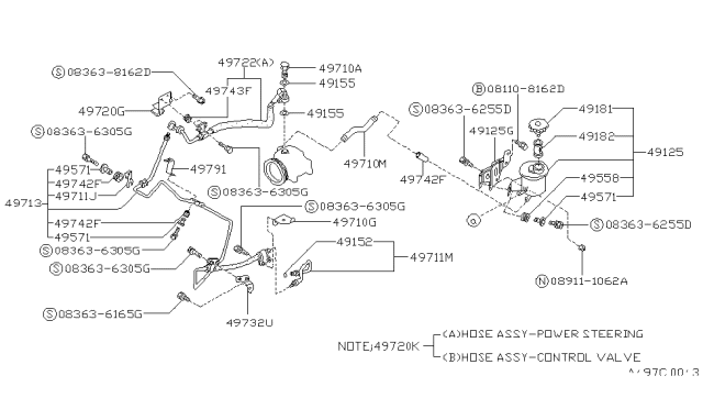 1990 Nissan Van Support-Tube Clamp Diagram for 49787-26C00