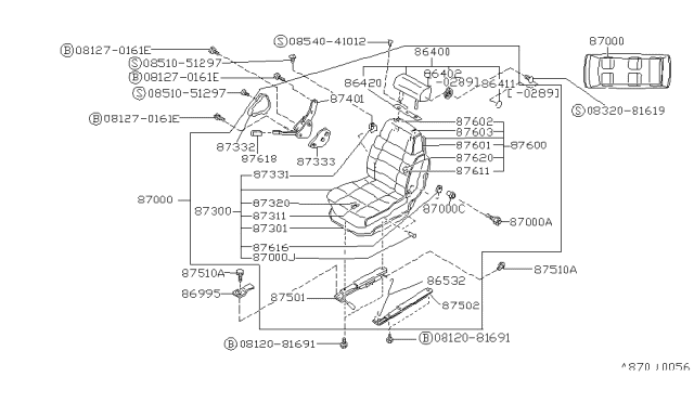 1988 Nissan Van Trim Assembly - Seat Back, R Diagram for 87620-17C01