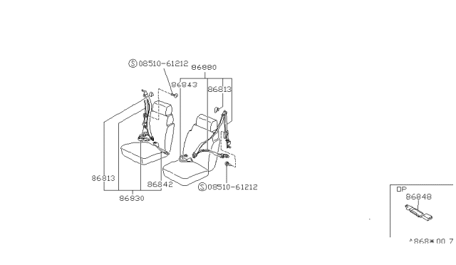 1990 Nissan Van Front Seat Belt Set, 3Point Left Red Diagram for 86831-17C10