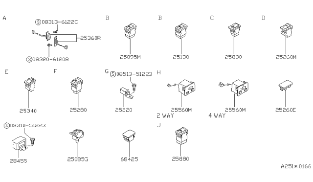 1990 Nissan Van Switch Assy-Rear Defogger Diagram for 25350-13C00